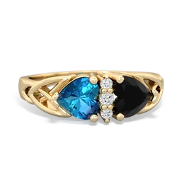 London Topaz Celtic Knot Double Heart 14K Yellow Gold ring R5040