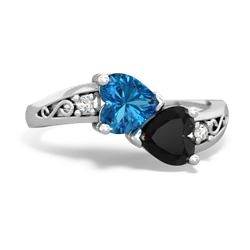 London Topaz Snuggling Hearts 14K White Gold ring R2178