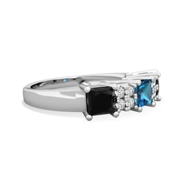 London Topaz Three Stone Diamond Cluster 14K White Gold ring R2592