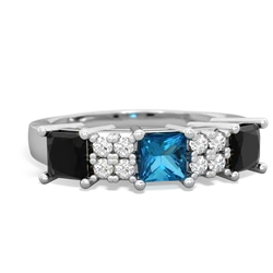 London Topaz Three Stone Diamond Cluster 14K White Gold ring R2592