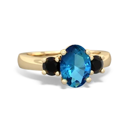 London Topaz Three Stone Oval Trellis 14K Yellow Gold ring R4024