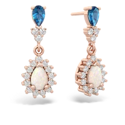 London Topaz Halo Pear Dangle 14K Rose Gold earrings E1882