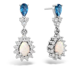 London Topaz Halo Pear Dangle 14K White Gold earrings E1882