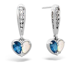 London Topaz Filligree Heart 14K White Gold earrings E5070