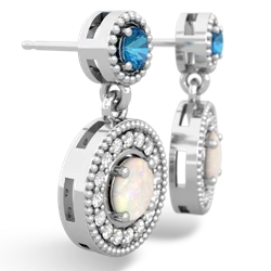 London Topaz Halo Dangle 14K White Gold earrings E5319