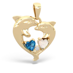 London Topaz Dolphin Heart 14K Yellow Gold pendant P5820