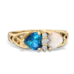 London Topaz Celtic Knot Double Heart 14K Yellow Gold ring R5040