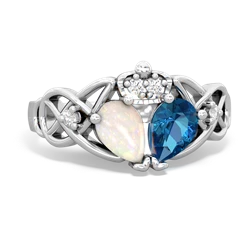 London Topaz 'One Heart' Celtic Knot Claddagh 14K White Gold ring R5322