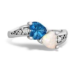 London Topaz Snuggling Hearts 14K White Gold ring R2178