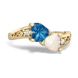 London Topaz Snuggling Hearts 14K Yellow Gold ring R2178