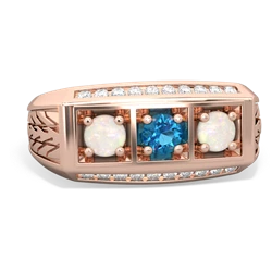 London Topaz Three Stone Tire Tread Men's 14K Rose Gold ring R0520