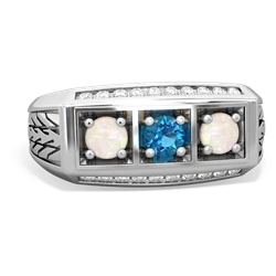 London Topaz Three Stone Tire Tread Men's 14K White Gold ring R0520