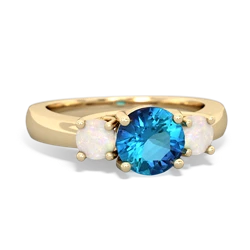 London Topaz Three Stone Round Trellis 14K Yellow Gold ring R4018