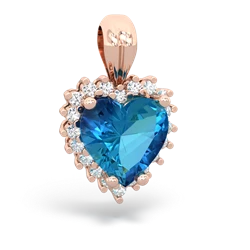 London Topaz Sparkling Halo Heart 14K Rose Gold pendant P0391