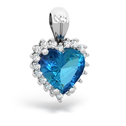 London Topaz Sparkling Halo Heart 14K White Gold pendant P0391