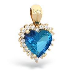 London Topaz Sparkling Halo Heart 14K Yellow Gold pendant P0391