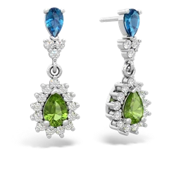 London Topaz Halo Pear Dangle 14K White Gold earrings E1882