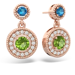 London Topaz Halo Dangle 14K Rose Gold earrings E5319