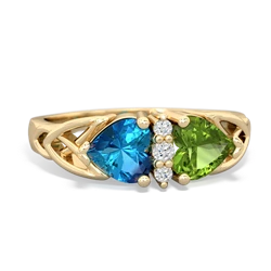 London Topaz Celtic Knot Double Heart 14K Yellow Gold ring R5040