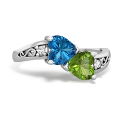 London Topaz Snuggling Hearts 14K White Gold ring R2178