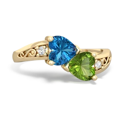 London Topaz Snuggling Hearts 14K Yellow Gold ring R2178