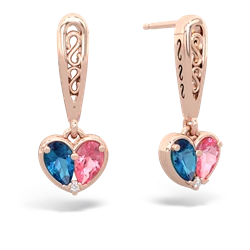 London Topaz Filligree Heart 14K Rose Gold earrings E5070