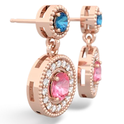 London Topaz Halo Dangle 14K Rose Gold earrings E5319
