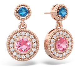 London Topaz Halo Dangle 14K Rose Gold earrings E5319
