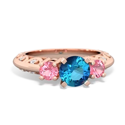 London Topaz Art Deco Eternal Embrace Engagement 14K Rose Gold ring C2003