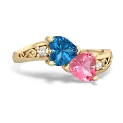 London Topaz Snuggling Hearts 14K Yellow Gold ring R2178