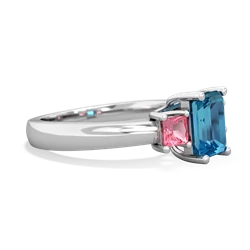 London Topaz Three Stone Emerald-Cut Trellis 14K White Gold ring R4021