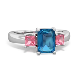 London Topaz Three Stone Emerald-Cut Trellis 14K White Gold ring R4021