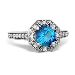 London Topaz Art-Deco Starburst 14K White Gold ring R5520