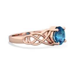 London Topaz Checkerboard Cushion Celtic Knot 14K Rose Gold ring R5000