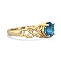 London Topaz Checkerboard Cushion Celtic Knot 14K Yellow Gold ring R5000