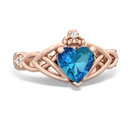 London Topaz Claddagh Celtic Knot Diamond 14K Rose Gold ring R5001