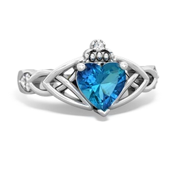 London Topaz Claddagh Celtic Knot Diamond 14K White Gold ring R5001