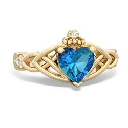 London Topaz Claddagh Celtic Knot Diamond 14K Yellow Gold ring R5001