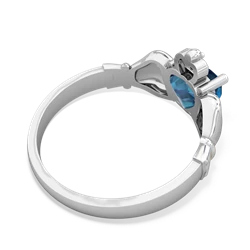 London Topaz Claddagh Diamond Crown 14K White Gold ring R2372