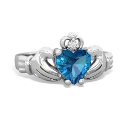 London Topaz Claddagh Diamond Crown 14K White Gold ring R2372