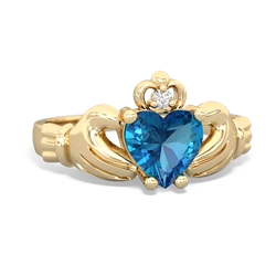 London Topaz Claddagh Diamond Crown 14K Yellow Gold ring R2372