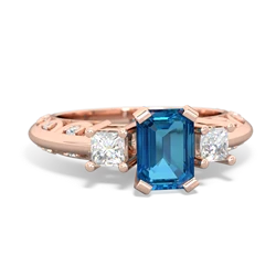 London Topaz Art Deco Diamond 7X5 Emerald-Cut Engagement 14K Rose Gold ring R20017EM