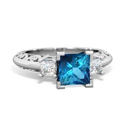 London Topaz Art Deco Diamond Engagement 6Mm Princess 14K White Gold ring R2001