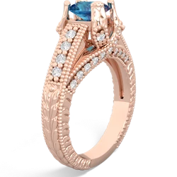 London Topaz Antique Style Milgrain Diamond 14K Rose Gold ring R2028