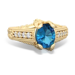 London Topaz Antique Style Milgrain Diamond 14K Yellow Gold ring R2028