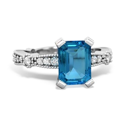 London Topaz Sparkling Tiara 8X6 Emerald-Cut 14K White Gold ring R26298EM