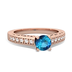 London Topaz Art Deco Engagement 5Mm Round 14K Rose Gold ring R26355RD