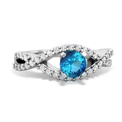 London Topaz Diamond Twist 5Mm Round Engagment  14K White Gold ring R26405RD