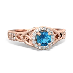London Topaz Celtic Knot Halo 14K Rose Gold ring R26445RH
