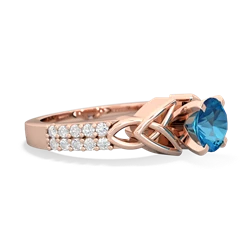 London Topaz Celtic Knot 6Mm Round Engagement 14K Rose Gold ring R26446RD